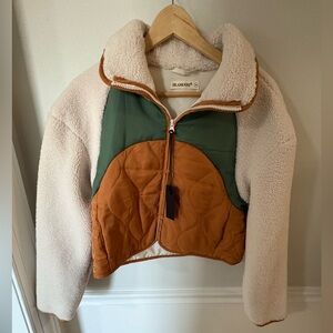 NWT BlankNYC Sherpa tan and green full zip jacket Size XS